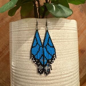 Beaded Blue Butterfly Earrings